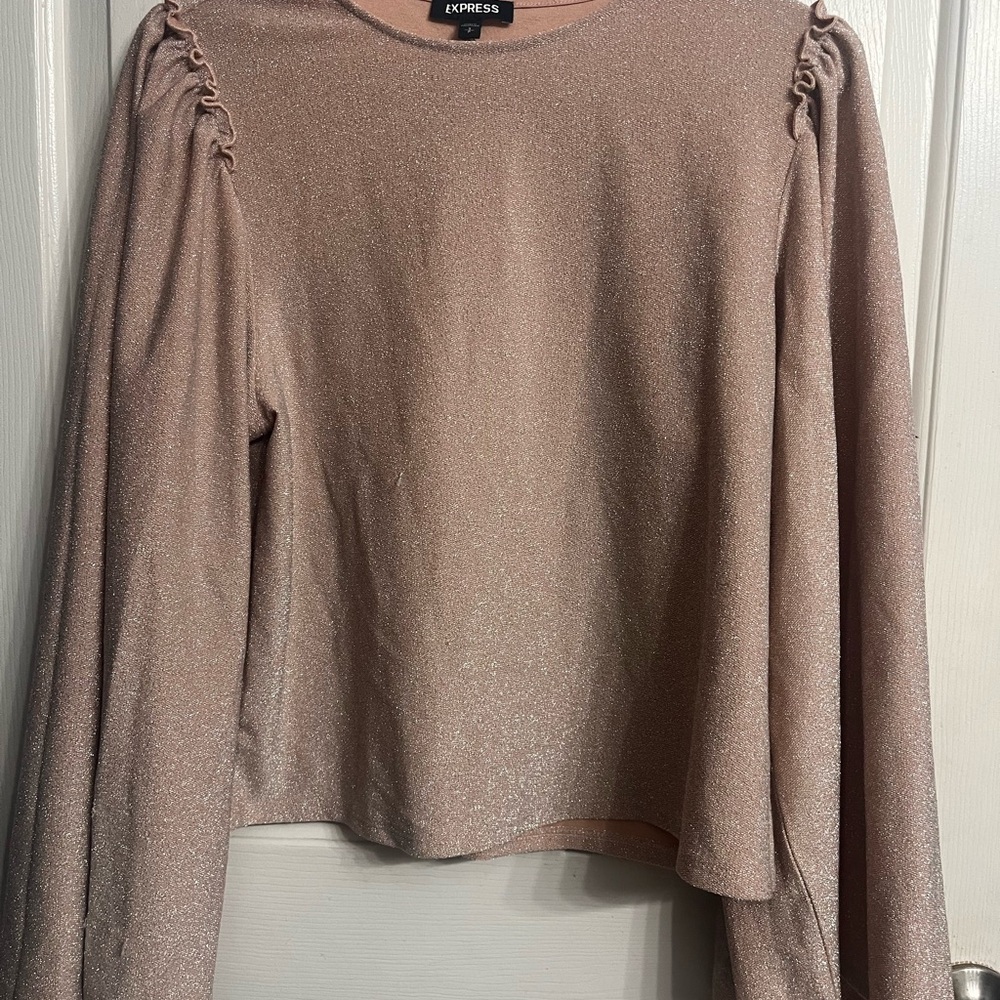 Express pink metallic ruffle shoulder and bell sleeve blouse Size Small